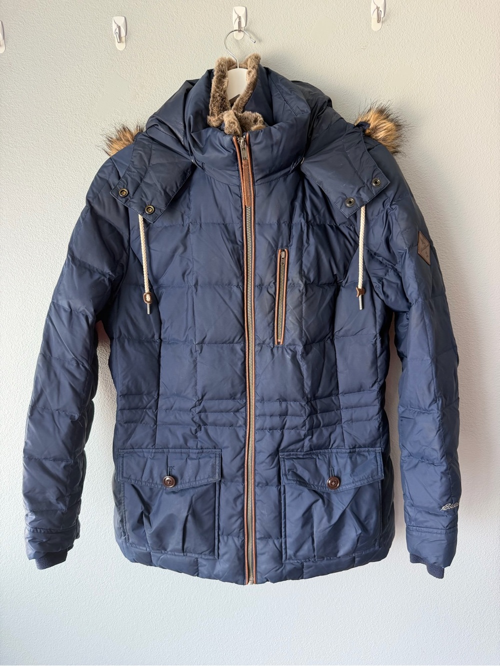 Eddie Bauer navy blue Sun Valley down puffer parka Women’s sz L